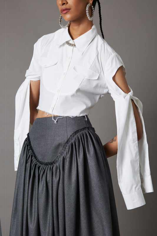 TIE-UP SLEEVES CROPPED SHIRT