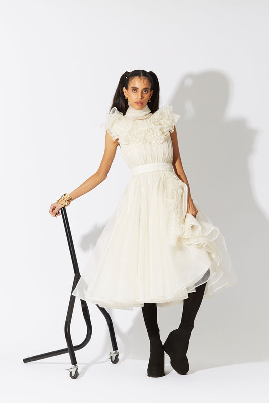 BOTTLEBRUSH ORGANZA DRESS IN IVORY