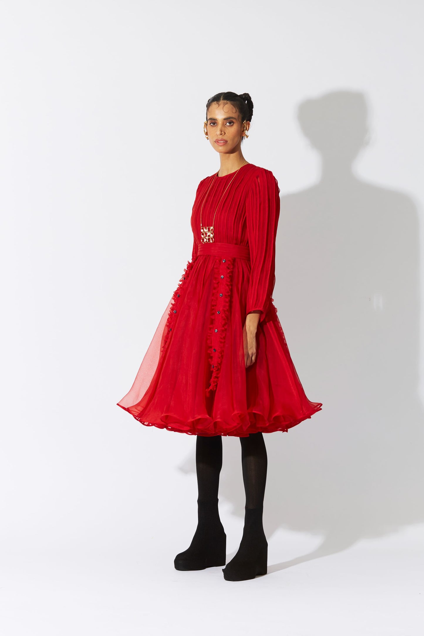 BOTTLEBRUSH ORGANZA DRESS IN RED
