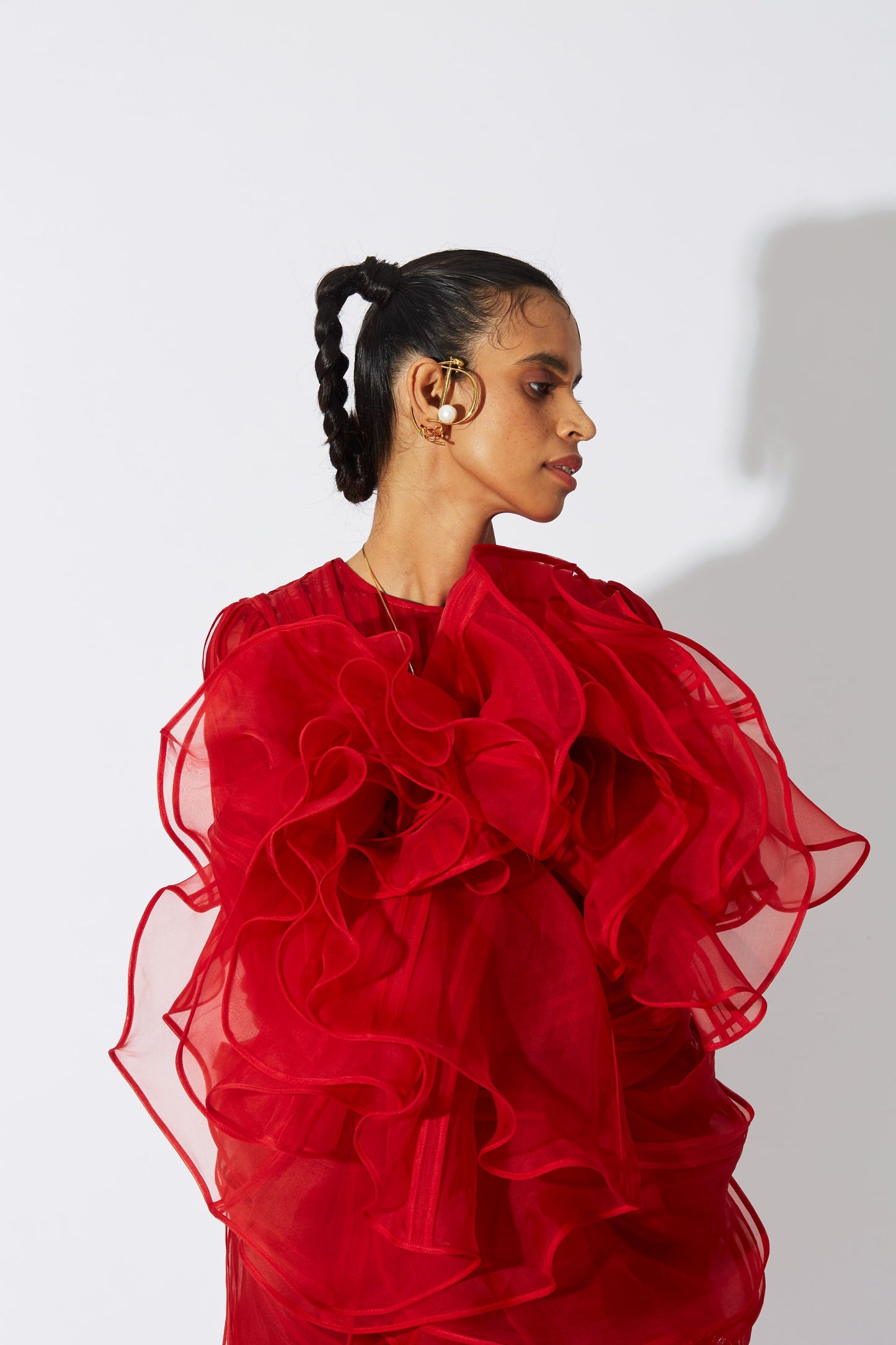 BOTTLEBRUSH ORGANZA DRESS IN RED