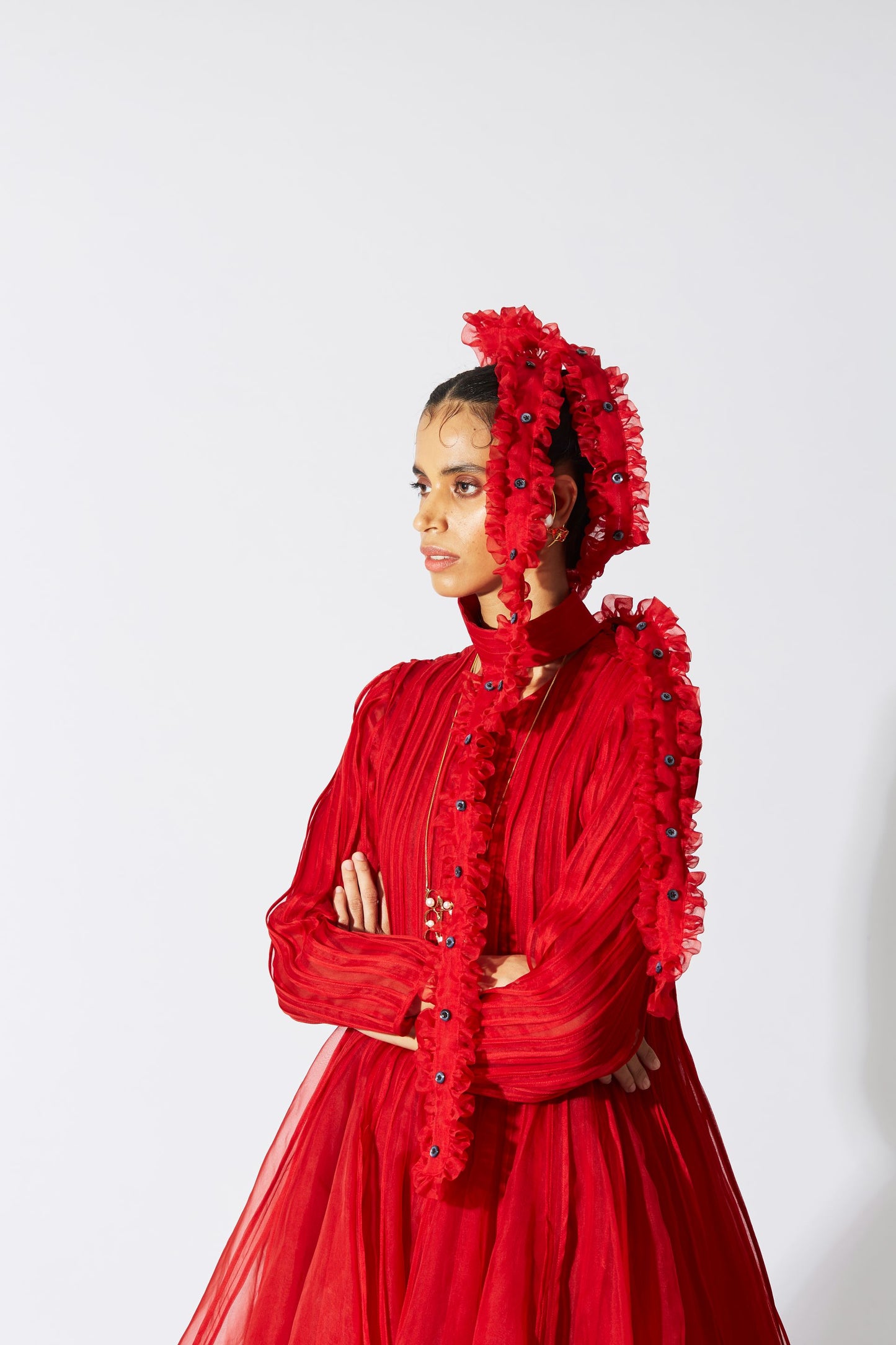 BOTTLEBRUSH ORGANZA DRESS IN RED